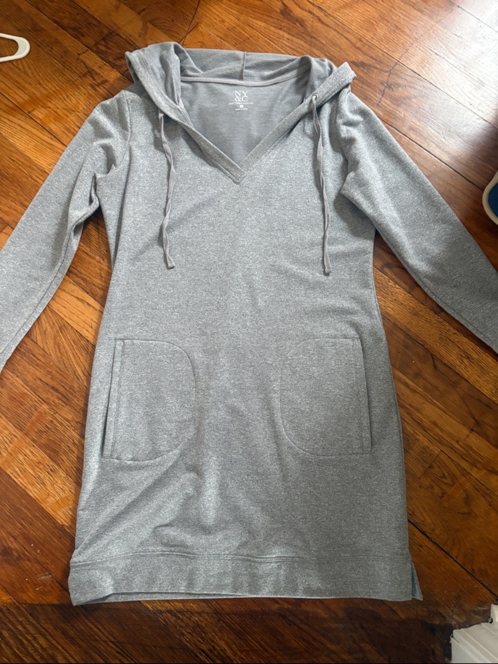 New York & Company Heather Gray Hooded Sweatshirt Dress